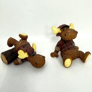 Vintage Larry-Bo Moose Figurines Pair Rustic Cabin Lodge Decor Resin 1990s